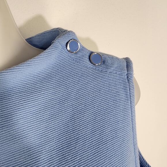 Talbots Womens High Neck Button Shoulder Top Medium Light Blue Ribbed Sleeveless - Picture 4 of 10